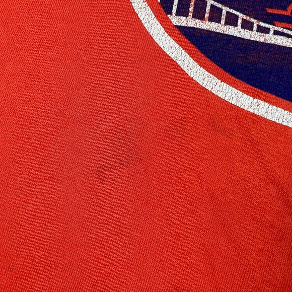 VTG Nike New York Met Center Swoosh Ringer Shirt Extra Large Orange Thrashed Tee - Picture 7 of 16